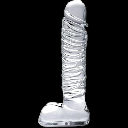 Icicles No. 63 Textured Glass Dildo With Balls 8.5in - Clear