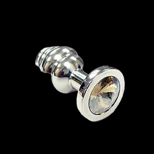 Stainless Steel Threaded Small Butt Plug Small With Clear Crystal  In Clamshell